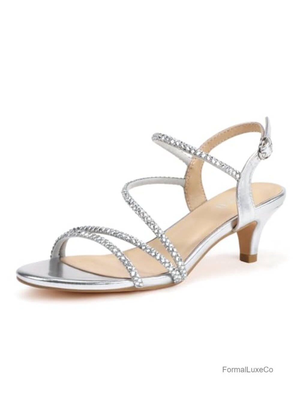 Rhinestone Kitten Heel Slingback Strappy Heeled Sandals